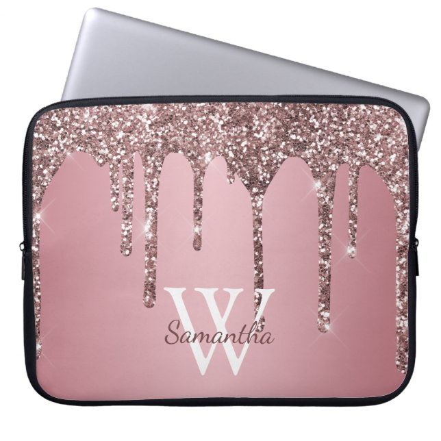 Capa Para Notebook Nome Monograma Brilho Rosa Dourado Rosado (Frente)