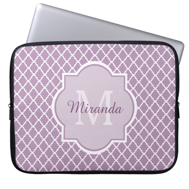 Capa Para Notebook Nome Monograma do Quatrefoil Roxo de Lavanda bonit (Frente)