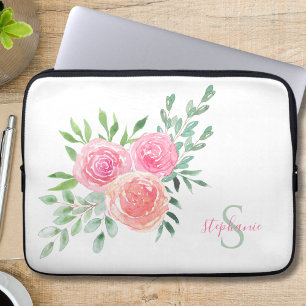 Capa Para Notebook Nome Monograma Floral Watercolor