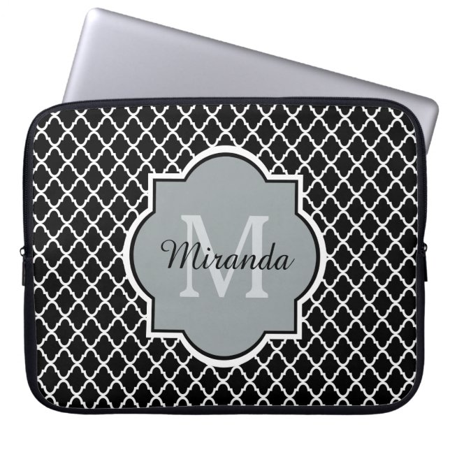 Capa Para Notebook Nome Monogrammed preto e branco moderno de (Frente)