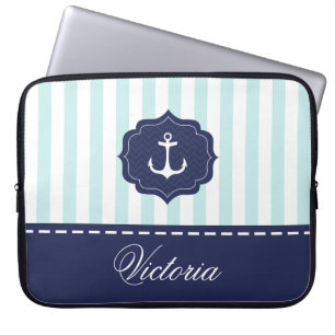 Capa Para Notebook Nome náutico do costume da âncora dos azuis