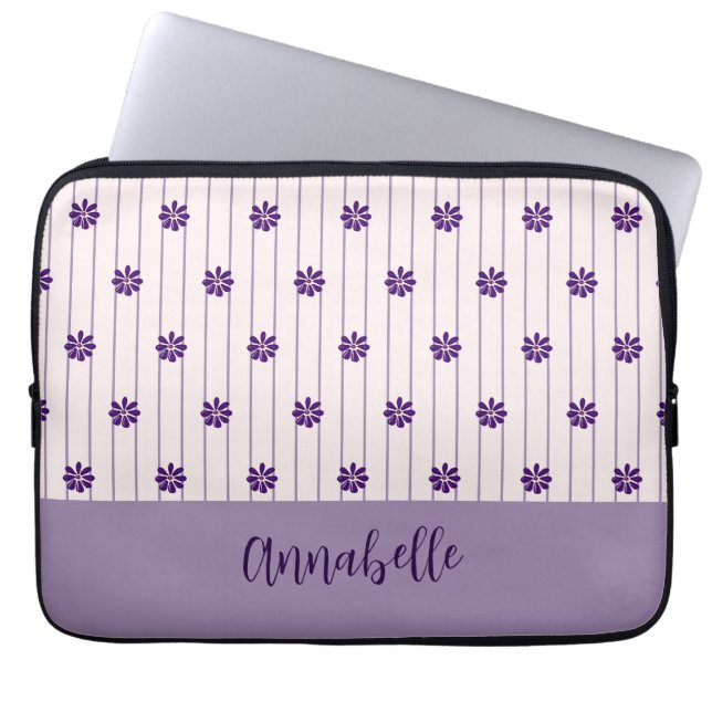 Capa Para Notebook Nome Padrão Floral de Blush & Violet Stripes (Frente)