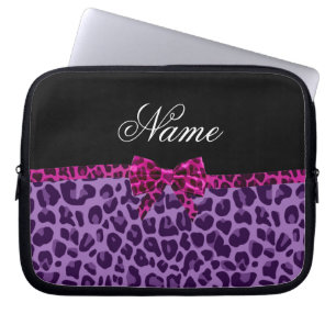 Capa Para Notebook Nome personalizado arco rosa de impressão leopard
