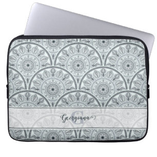 Capa Para Notebook Nome Personalizado Art Deco Floral Harmonia Cinza