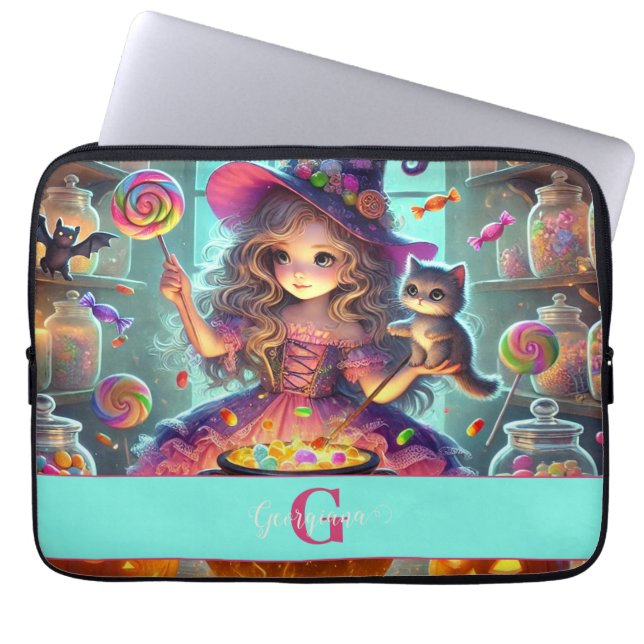 Capa Para Notebook Nome Personalizado - Cute Whimsical Witch Hallowee (Frente)