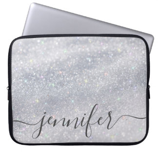 Capa Para Notebook Nome Personalizado da Glitter do Elegante Silver