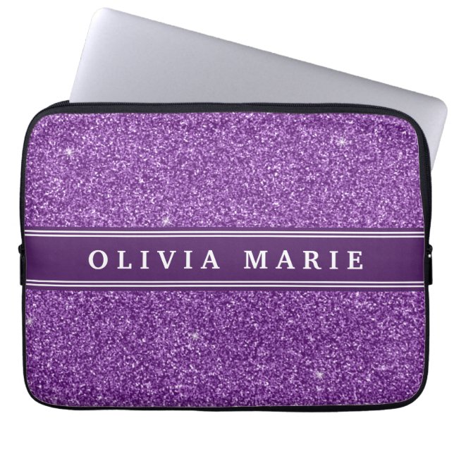 Capa Para Notebook Nome Personalizado da Glitter Roxo (faux) (Frente)
