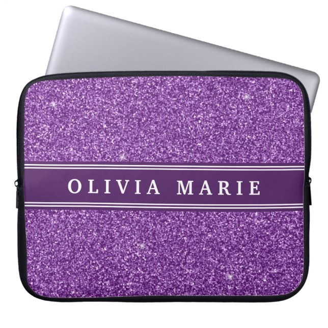 Capa Para Notebook Nome Personalizado da Glitter Roxo (faux) (Frente)