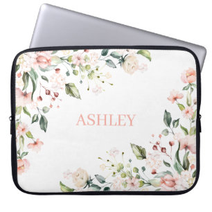 Capa Para Notebook Nome Personalizado de Aquarela Rosa Monograma Flor