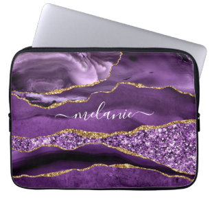 Capa Para Notebook Nome Personalizado de Geodo Glitter Dourado Violet