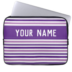 Capa Para Notebook Nome Personalizado de Listras Roxas e Brancas do C