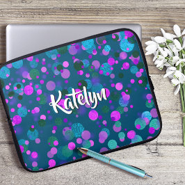 Capa Para Notebook Nome personalizado de pontos de confete roxo azul 