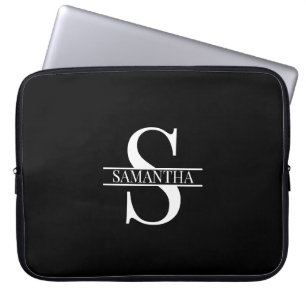 Capa Para Notebook Nome personalizado do monograma preto e branco