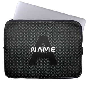 Capa Para Notebook Nome personalizado do monograma Textura em preto e