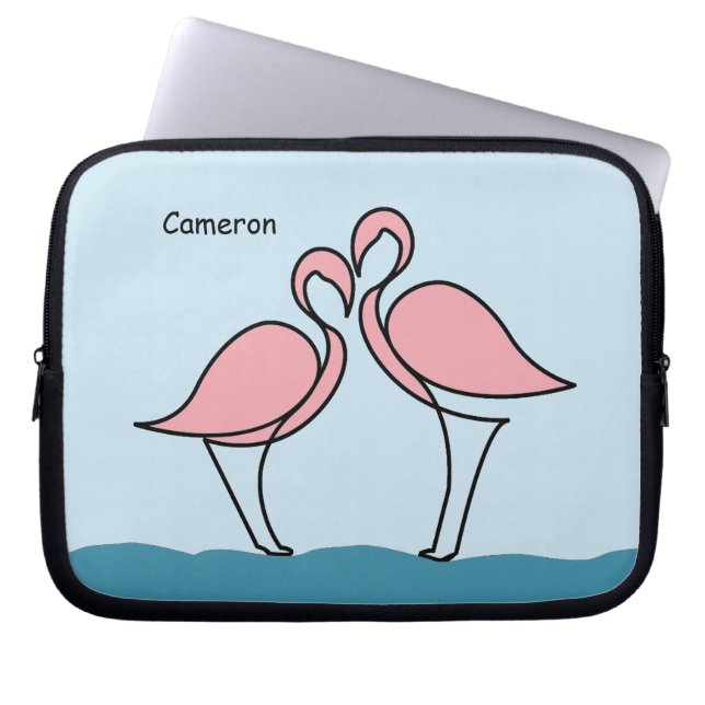Capa Para Notebook Nome Personalizado Dois Flamingos Rosa na Água (Frente)