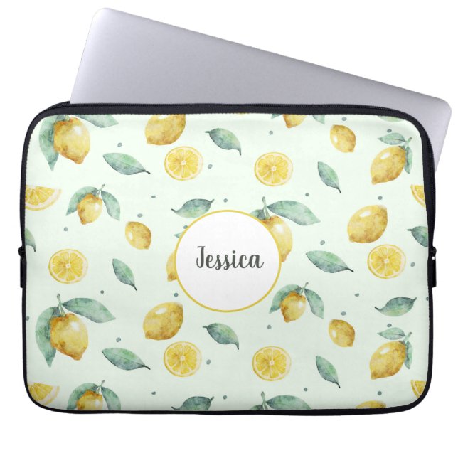 Capa Para Notebook Nome personalizado dos limões de aquarela (Frente)