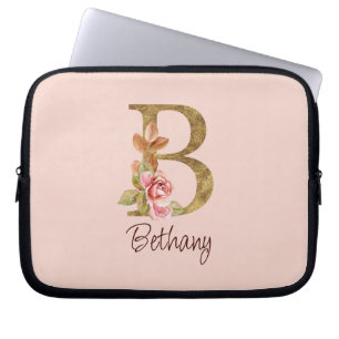 Capa Para Notebook Nome Personalizado Folha de Ouro Blush Rosas Cor-d