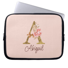 Capa Para Notebook Nome Personalizado Folha de Ouro Blush Rosas Rosa