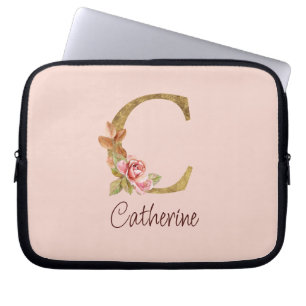 Capa Para Notebook Nome Personalizado Folha de Ouro Blush Rosas Rosa 