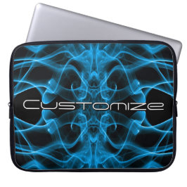 Capa Para Notebook Nome Personalizado Fumaça Azul Simétrica Preta