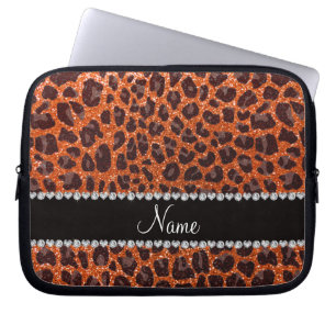 Capa Para Notebook Nome personalizado glitter laranja impressão leopa