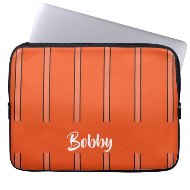 Capa Para Notebook Nome personalizado listras laranja (Frente)