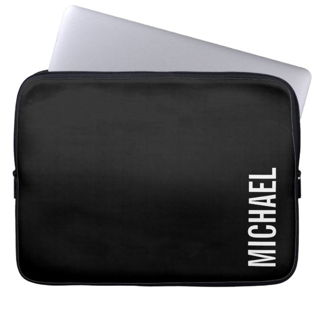 Capa Para Notebook Nome Personalizado Mínimo Moderno Preto (Frente)