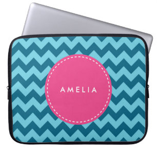 Capa Para Notebook Nome Personalizado Monograma Blue Chevron