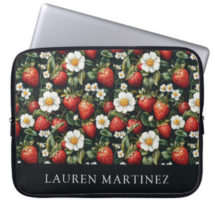 Capa Para Notebook Nome Personalizado Morangos e Flores