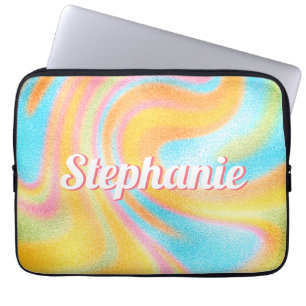 Capa Para Notebook Nome Personalizado Neon Rainbow Swirl