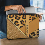 Capa Para Notebook Nome Personalizado No Padrão Da Pele De Couro E Le<br><div class="desc">Linda luz contemporânea, padrão de manchas da pele leopardo castanho médio e escuro, couros falsos e diversas formas geométricas, criando um mosaico abstrato eclético juntos. Com espaço para personalizar ou personalizar com nome, monograma ou iniciais de sua escolha. design ornamentado de hipster, divertida, moderna e caprichosa para o amante de...</div>
