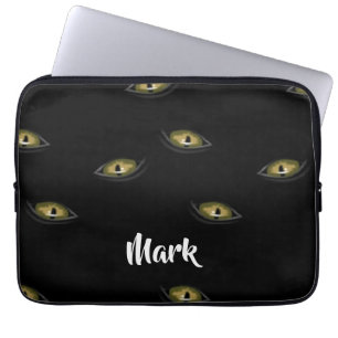 Capa Para Notebook Nome personalizado olhos de gato em preto