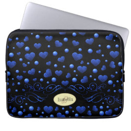 Capa Para Notebook Nome personalizado, padrão de brilho cardíaco azul