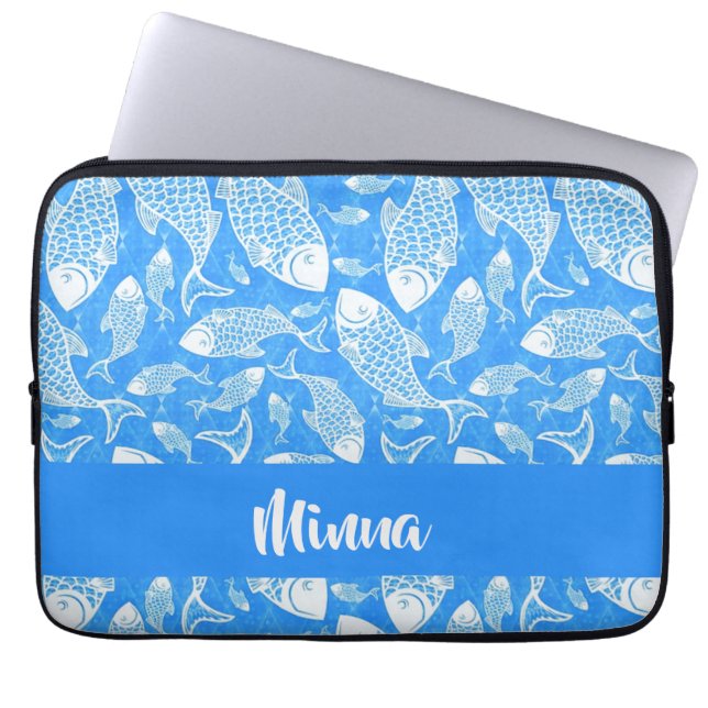 Capa Para Notebook Nome personalizado peixe branco (Frente)
