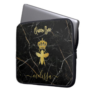 Capa Para Notebook Nome Personalizado RAINHA ABELHA Mármore Preto Dou