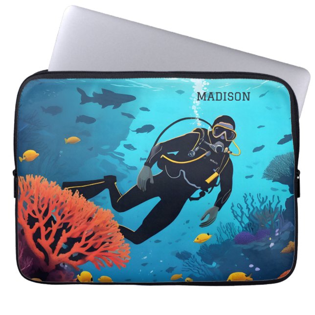 Capa Para Notebook Nome personalizado Scuba Diver (Frente)
