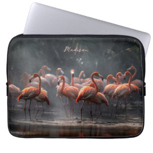 Capa Para Notebook Nome personalizado Tropical Flamingos