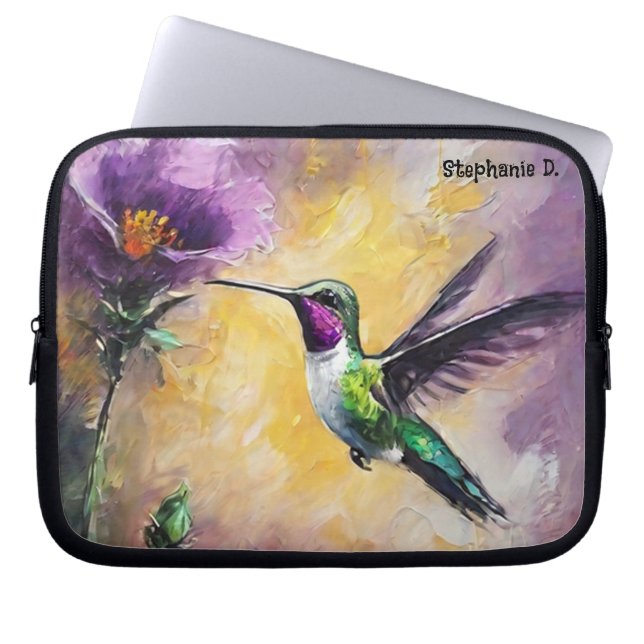 Capa Para Notebook Nome personalizado Watercolor Hummingbird (Frente)