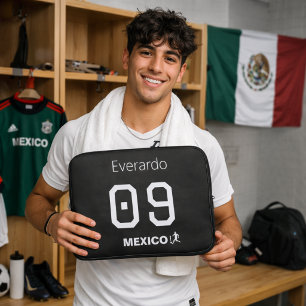Capa Para Notebook Nome Pessoal Futebol México Minimalista Preto