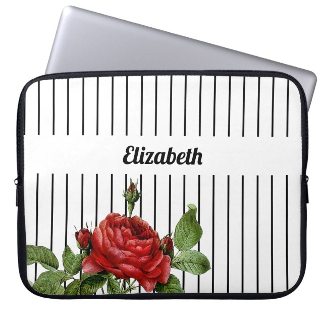 Capa Para Notebook Nome Rosa Vermelha com Listras Finas (Frente)