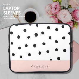 Capa Para Notebook Nome Simples de Blush e Monograma de Bolinhas Mode