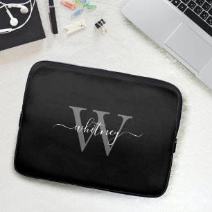 Capa Para Notebook Nome simples do monograma de corte e preto e branc