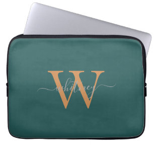 Capa Para Notebook Nome simples do monograma e Bolsa de laptop verde