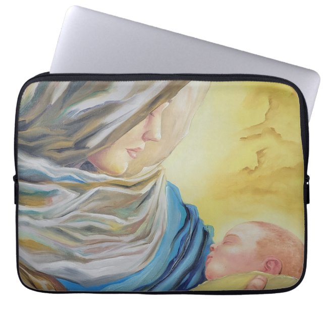 Capa Para Notebook Nossa Senhora do Silêncio segurando Jesus bebê (Frente)