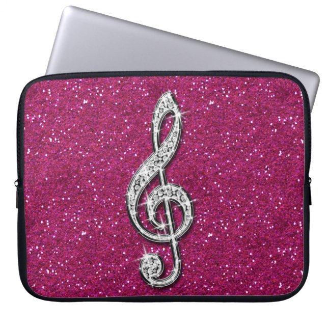 Capa Para Notebook Nota Musical Diamante Espelhado Glitzy Impresso (Frente)