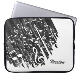 Capa Para Notebook Notas de música em branco preto e monograma person