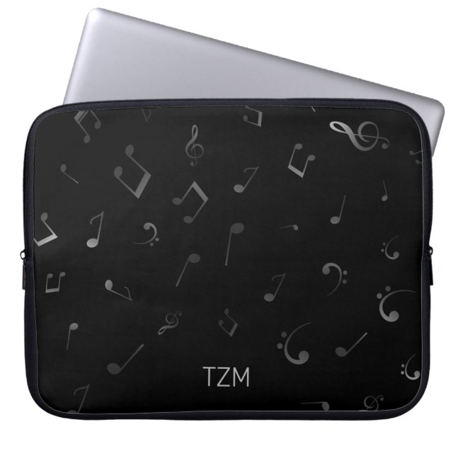 Capa Para Notebook Notas de música prateada com monograma (Frente)