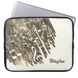 Capa Para Notebook Notas de música Sepia e Monograma personalizado