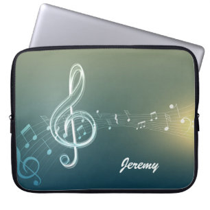 Capa Para Notebook Notas de Música Verde Escuro e Monograma Personal