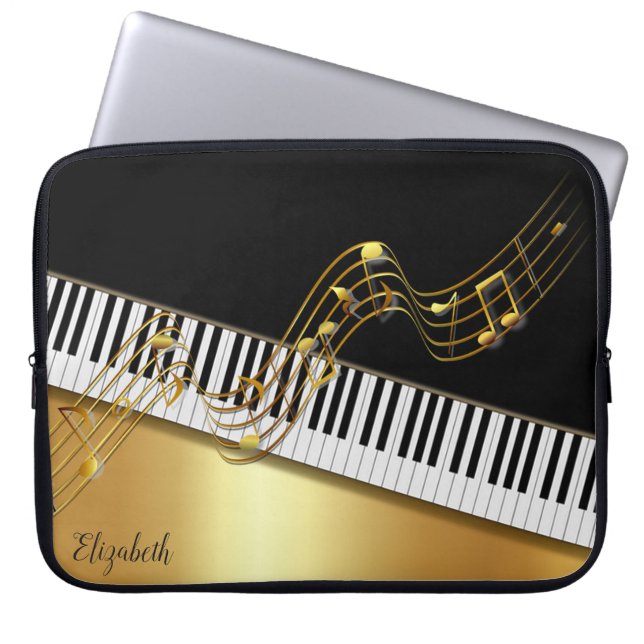 Capa Para Notebook Notas de Ouro Elegantes,Teclas de Piano - Personal (Frente)